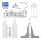 Set with Iceland landmarks in flat style