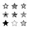 Set of icon black star. Collection of stars symbol isolated on white background. Sketch design. Doodle art.