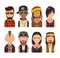 Set icon different subcultures people. Hipster, raper, emo, rastafarian, punk, biker, goth, hippy