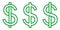 Set icon money symbol dollar, letter S intertwined with vertical stripe, vector set currency dollar sign green