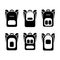 Set icon monochrome silhouette backpack. Stylized simplified symbol of rucksack. Knapsack, schoolbag, sack. Vector illustration