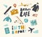 Set Icons Airport Theme Airplane, Pilot Uniform and Aircraft in Clouds, Suitcase, Gps Pin and Map with Passport and Map