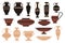 Set Icons Ancient Amphora, Museum Art, Gallery Exhibition. Old Greek or Roman Clay Crockery Isolated on White Background