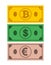 A set of icons of Bank notes bitcoin, dollar, euro on the isolated white background.Symbols of currencies in flat style.