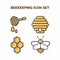 Set of icons of beekeeping. Set of 4 isolated icons on white background