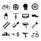 Set icons of bicycle, biking, bike parts and equipment