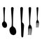 Set of icons black fork, spoon and knife icons  isolated on white background.