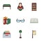 A set of icons with books. Seth about the library, reading, bookstore. Library and bookstore icon in set collection on