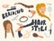 Set of Icons Braiding Hair Style Theme. Curly Iron, Comb, Hairpin or Female Head, Round Mirror, Fan or Hair Braids