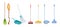 Set of Icons Broom, Scoop and Brushes with Long Handles Household Plastic Tools Isolated on White Background