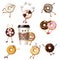 Set icons cartoon characters donuts