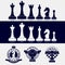 Set of icons of chess pieces and logos of chess clubs.