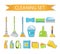 Set of icons for cleaning tools. House cleaning. Cleaning supplies. Flat design style. Cleaning design elements. Vector