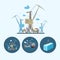 Set icons with container, the cranes with containers in dock, vector illustration