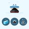 Set icons with container, dry cargo ship , the crane with containers in dock, vector illustration