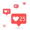 A set of icons counter notifications instagram. Follower. Icon set like 1, 25, 43, 97 insta symbol isolated on white. Social media