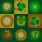 Set of icons on the day of St. Patrick. Image of small round shapes.Glowing symbols of the holiday.Leaf clover and glowing circles