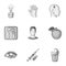 A set of icons about diabetes mellitus. Symptoms and treatment of diabetes. Diabetes icon in set collection on