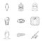 A set of icons about diabetes mellitus. Symptoms and treatment of diabetes. Diabetes icon in set collection on outline