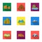 Set of icons about different mountains. Winter, summer mountains in one collection.Different mountains icon in set