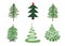 Set of icons of different styles of Christmas tree. Watercolor illustration of original icons on a white background. The symbols