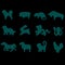 Set of icons for the eastern horoscope: rat, bull, tiger, rabbit, dragon, snake, horse, sheep, monkey, rooster, dog, pig