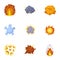 A set of icons about the explosion. Various explosions, a cloud of smoke and fire.Explosions icon in set collection on