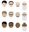 Set of icons, the faces of Asians, Europeans, Africans. Flat style.