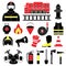 Set icons of firefighting equipment illustration