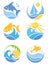 A set of icons - of fish and sea