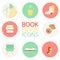 Set of icons in flat style for reading and book lovers.cozy illustrations of books