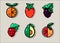 Set of icons with fruits. Vegetarian food. Icons can be used as package stickers for delivery, badge making, and garment