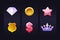 Set icons for game, signs diamond, crown, dollar, star for assets.