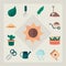 Set of icons gardening cactus flower scissors leaf sunflower flat icon style