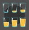 Set icons glasses with orange juice - animation frames full and