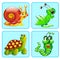 Set of icons with a grasshopper, caterpillar, turtle, snail