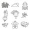 Set of icons in hand drawn outline style on Japan