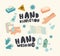 Set of Icons Hands Disinfection Theme. Sanitizer Bottle, Liquid Soap and Biohazard Sign, Wet Wipes, and Water Flowing
