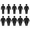 Set of icons human thick, thin, fat, body size, degree of obesity, vector of the proportions the body from thin to fat