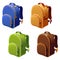 Set of icons with the image of school backpacks of different colors