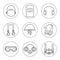 Set of icons of individual protective equipment in construction.