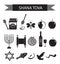 Set icons on the Jewish new year, black silhouette icon, Rosh Hashanah, Shana Tova. Cartoon icons flat style. Traditional symbols