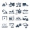 Set of icons loading and unloading of goods, warehousing