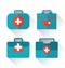 Set icons of medicine chest with long shadow in flat style