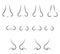 Set of icons with a nose image in profile and full face. long and short and narrow and wide nose forms