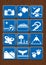 Set icons of photography, aquarium, bird watching, beach, navigable river, serpentarium, butterfly garden, forest, volcano, whale