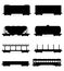 Set icons railway carriage train black outline silhouette vector