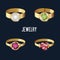 set icons rings gold gems isolated