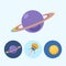 Set icons with saturn, spaceship, moon