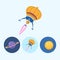 Set icons with saturn, spaceship, moon, vector illustration